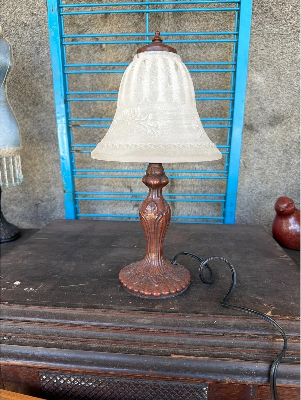 Vintage Table Lamp with Decorative Glass Shade and Ornate Base